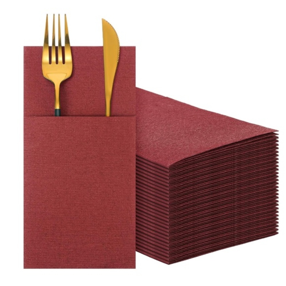 50 Burgundy Wine Colored Paper Linen Dinner Napkins Folded Disposable NEW